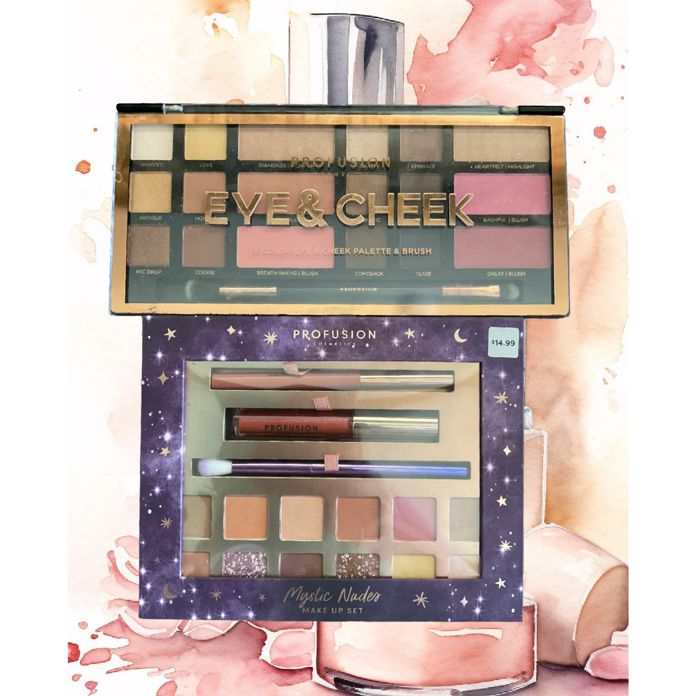 Two NEW Profusion Makeup Palettes, 18-Color & 15-Pc Item, Both w/ Brushes